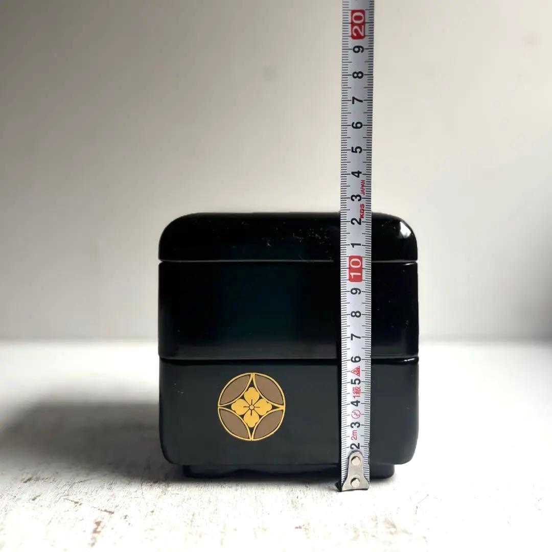 911 会津塗 木製本漆塗 七宝紋二段小重 重箱 菓子器 伝統工芸品 未使用