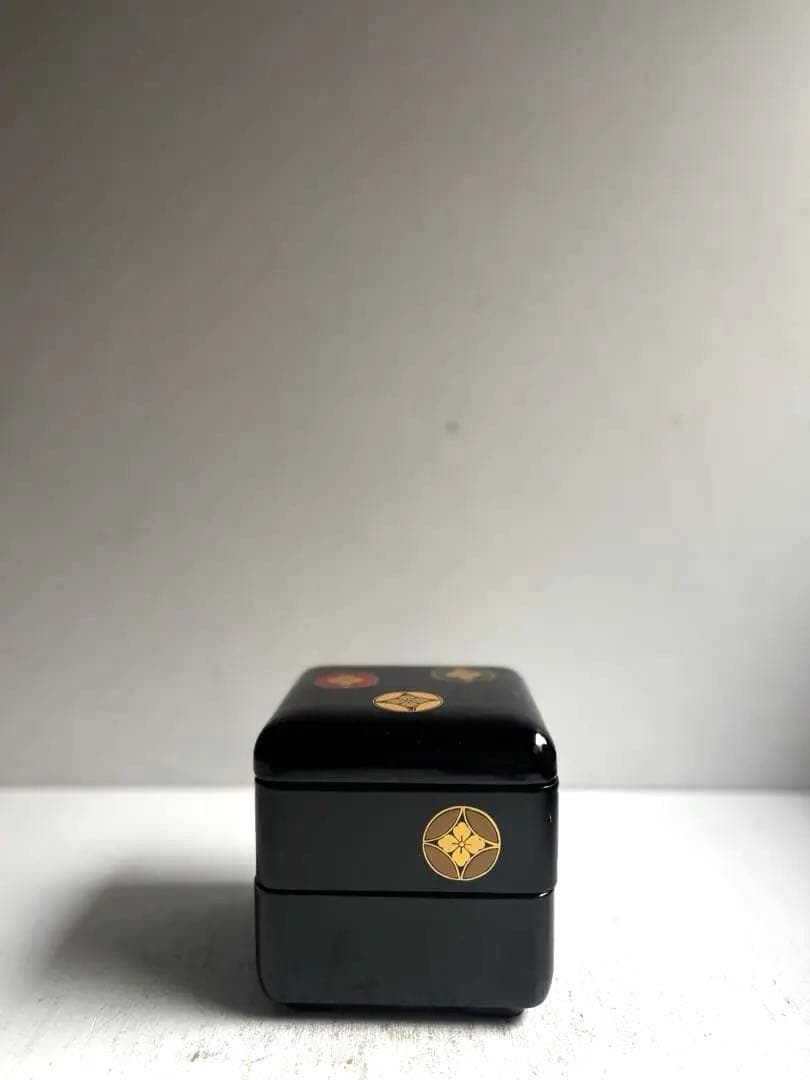 911 会津塗 木製本漆塗 七宝紋二段小重 重箱 菓子器 伝統工芸品 未使用