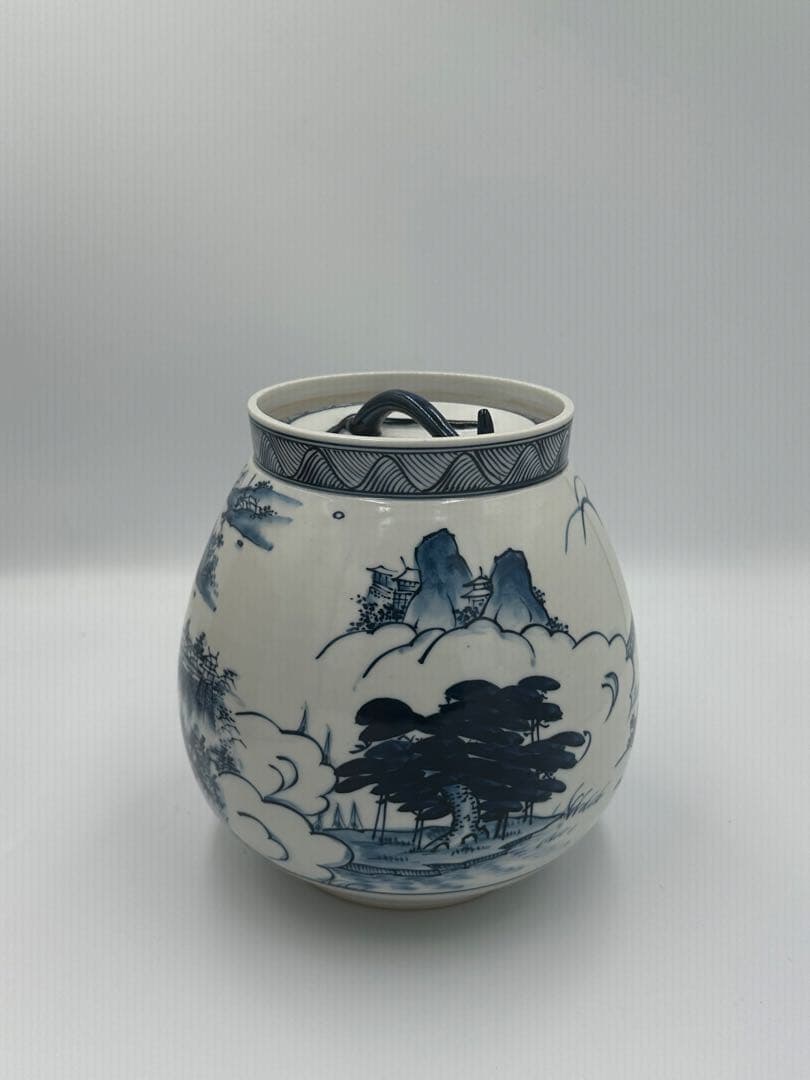 平安秀峰　染付水指　祥瑞　共箱作