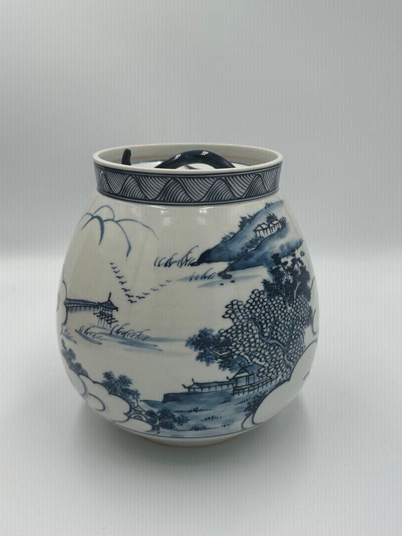 平安秀峰　染付水指　祥瑞　共箱作