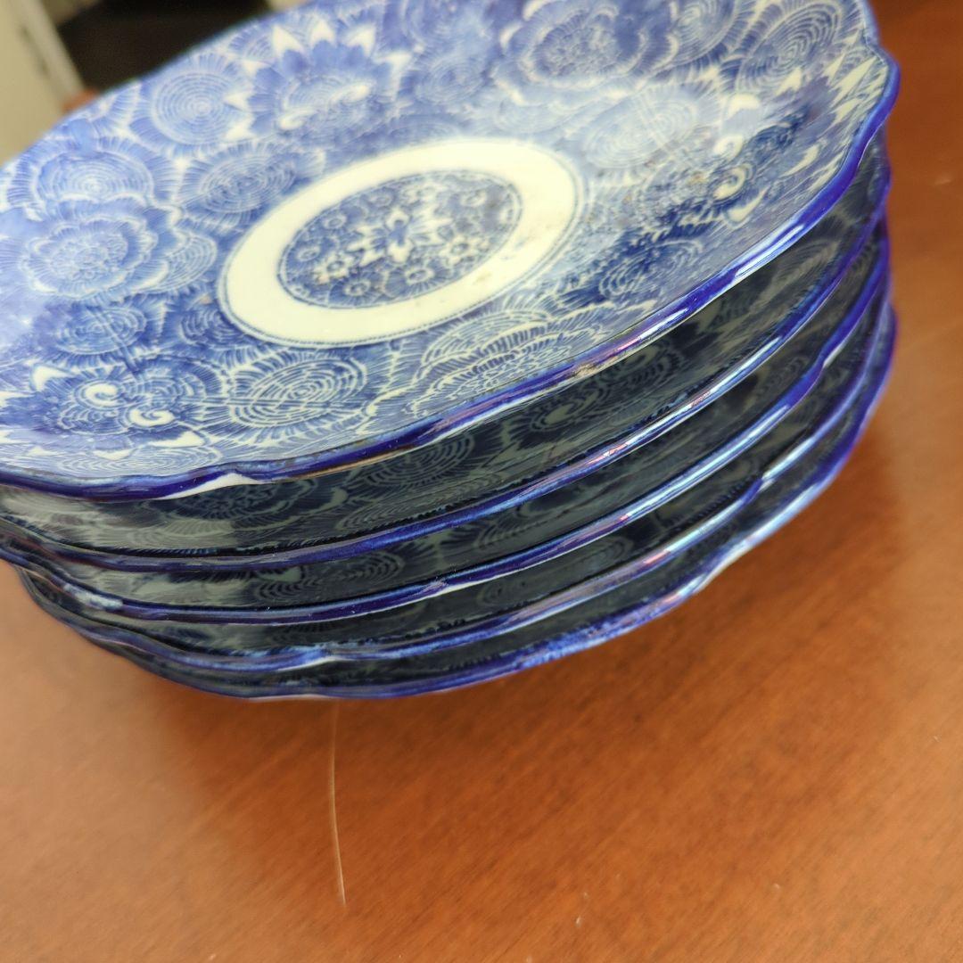 骨董　伊万里　花　印判　皿　陶器　中皿　七寸皿　アンティーク　5枚