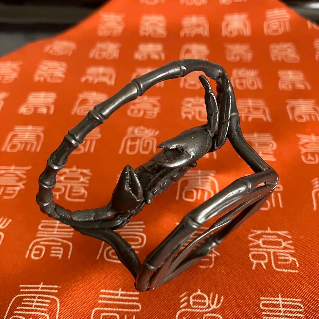 茶道具 一ノ瀬宗辰造 砂張笹蟹蓋置 共箱 共布