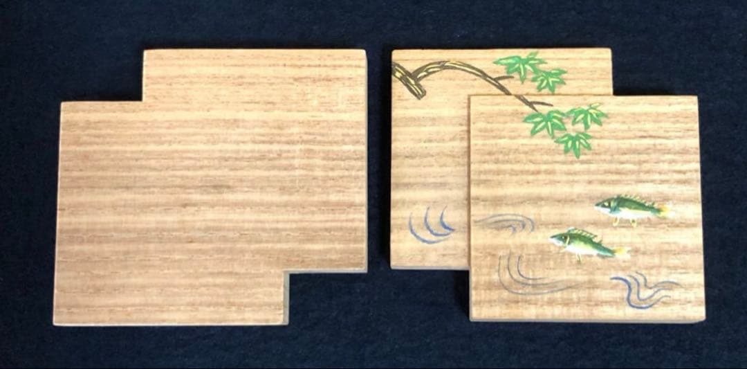 【美品】（祖）若鮎之図 桐色紙重 香合 宗廣 共箱 茶道具 (121A①)