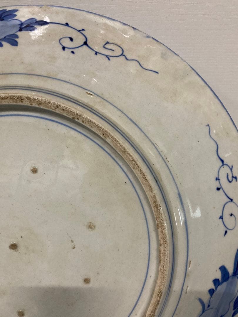 旧家蔵出し 江戸時代 美術品  古伊万里 白磁藍染付 松に鷹に図  飾り大皿