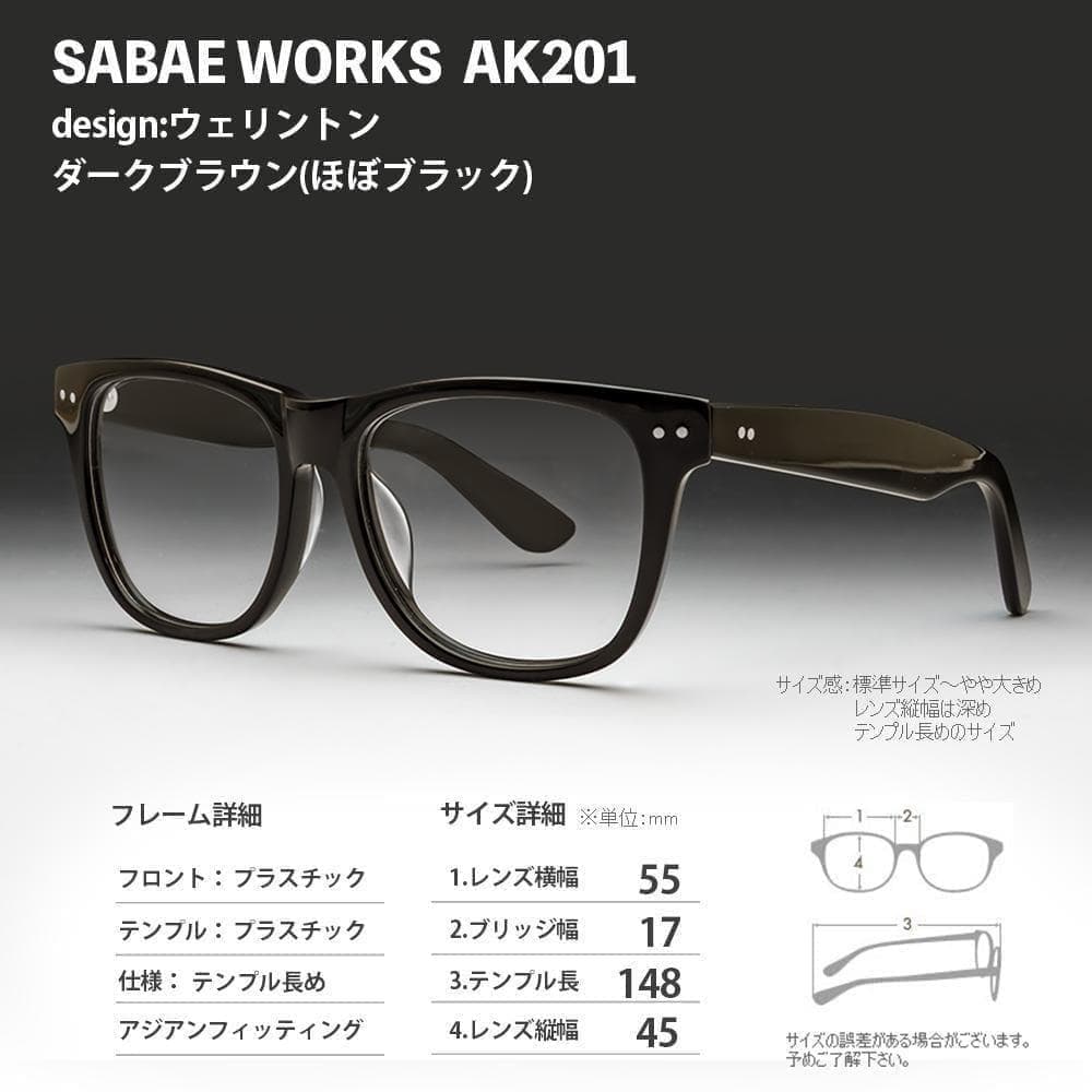 遠近両用メガネ 老眼 +2.00 鯖江メガネ ウェリントン AK201 新品