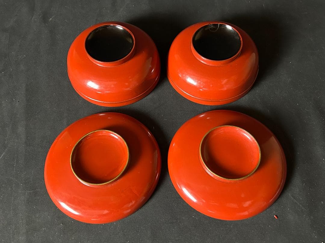 輪島塗 朱塗椀一対 4種セット 四ッ入子椀/平椀/壷椀/蕎麦猪口 茶懐石道具