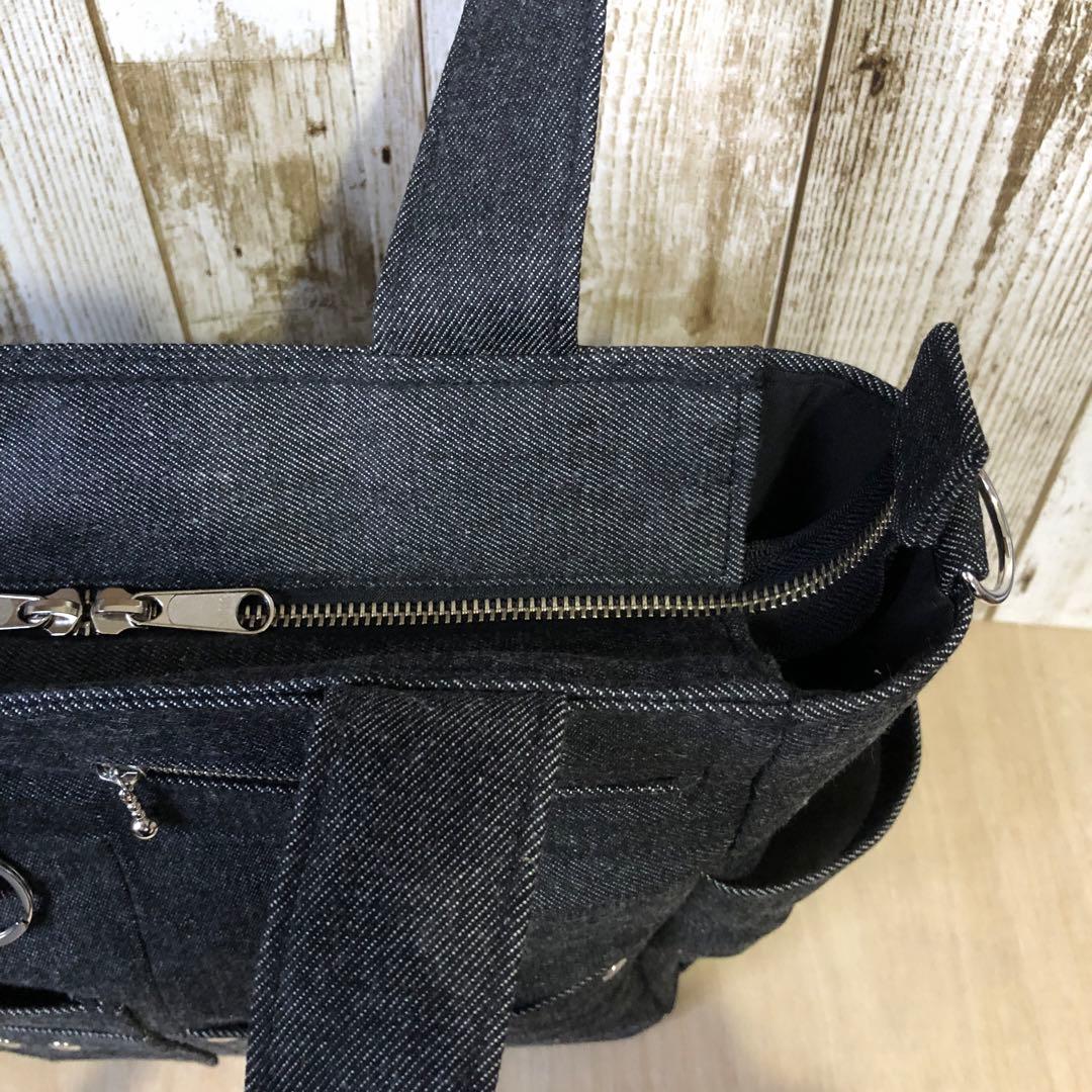 トートバッグ　ハンドメイド　デニムリメイク　ブラック　両開き【新品デニム】