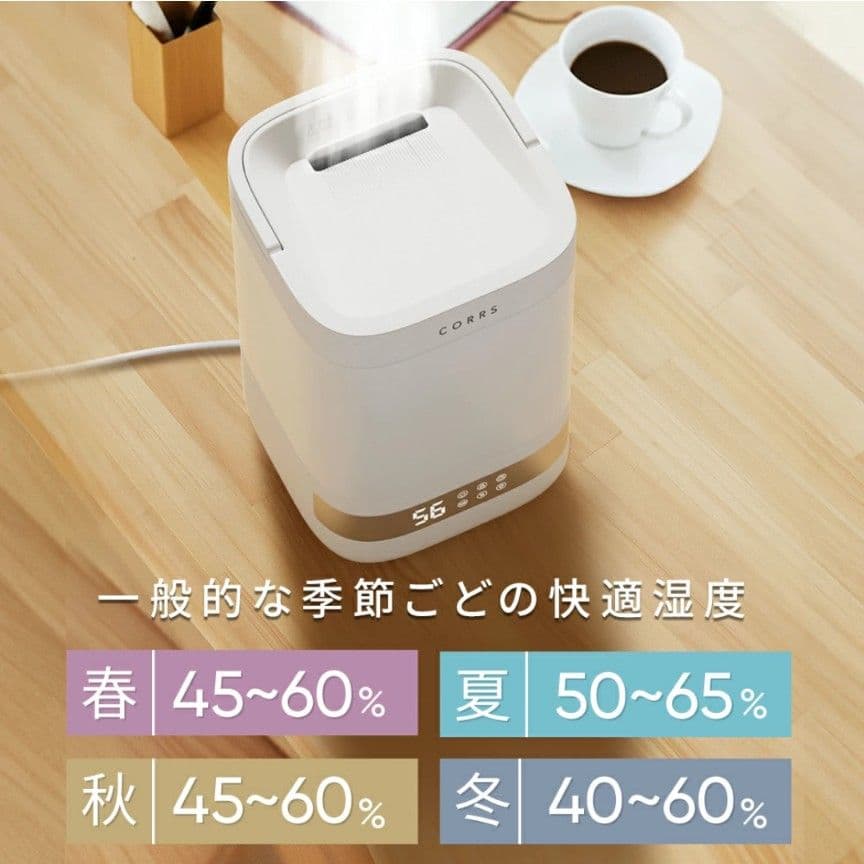 加湿器 4.0L 大容量 スチーム式加湿器 上から給水 卓上加湿器 除菌 省エネ