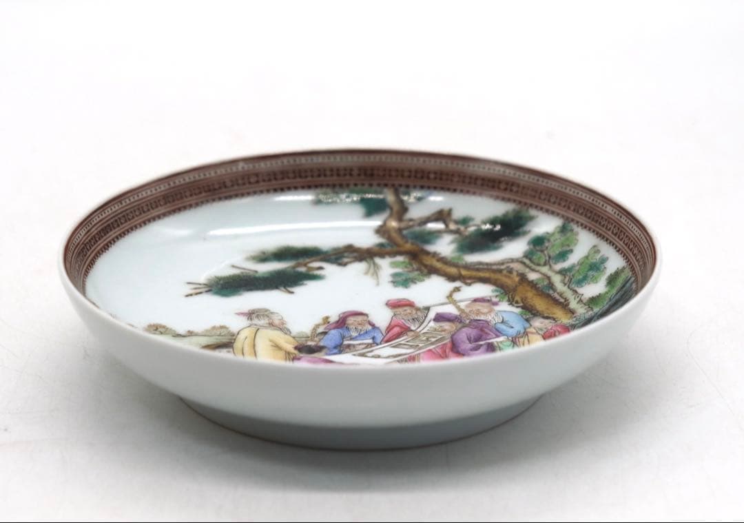 中国　粉彩五老觀画図盤　大清乾隆年製銘　景徳鎮窯　箱入　送料込み0322
