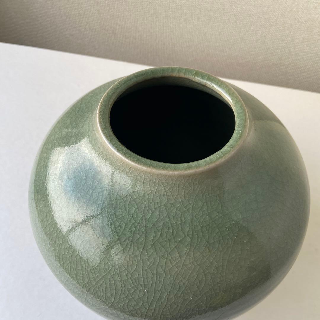 平安橘吉　青磁　花生　共箱