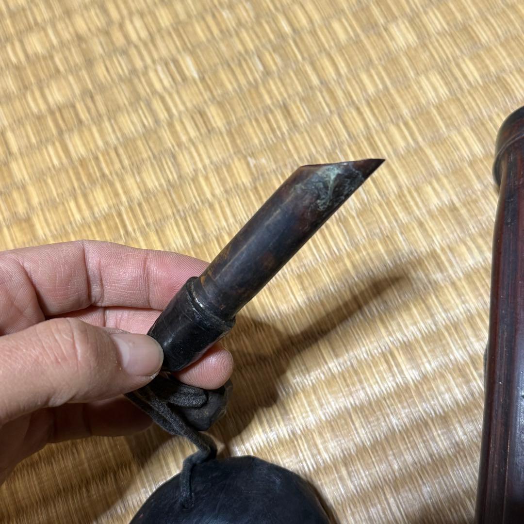 古民具　火縄銃　竹/木製　火薬入れ　印籠　根付　2点