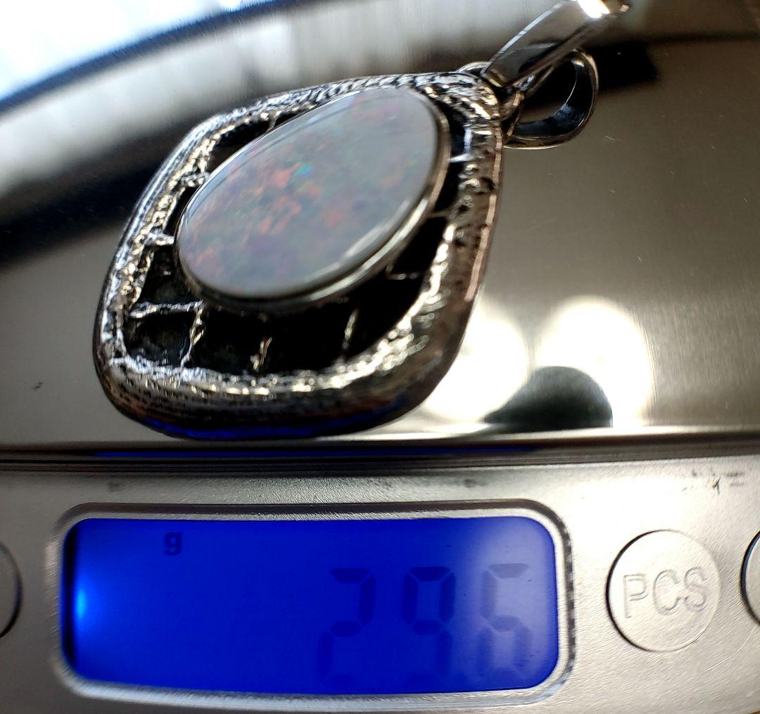 天然ホワイトオパール　ペンダントトップ　ハンドメイド　Silver925　新品