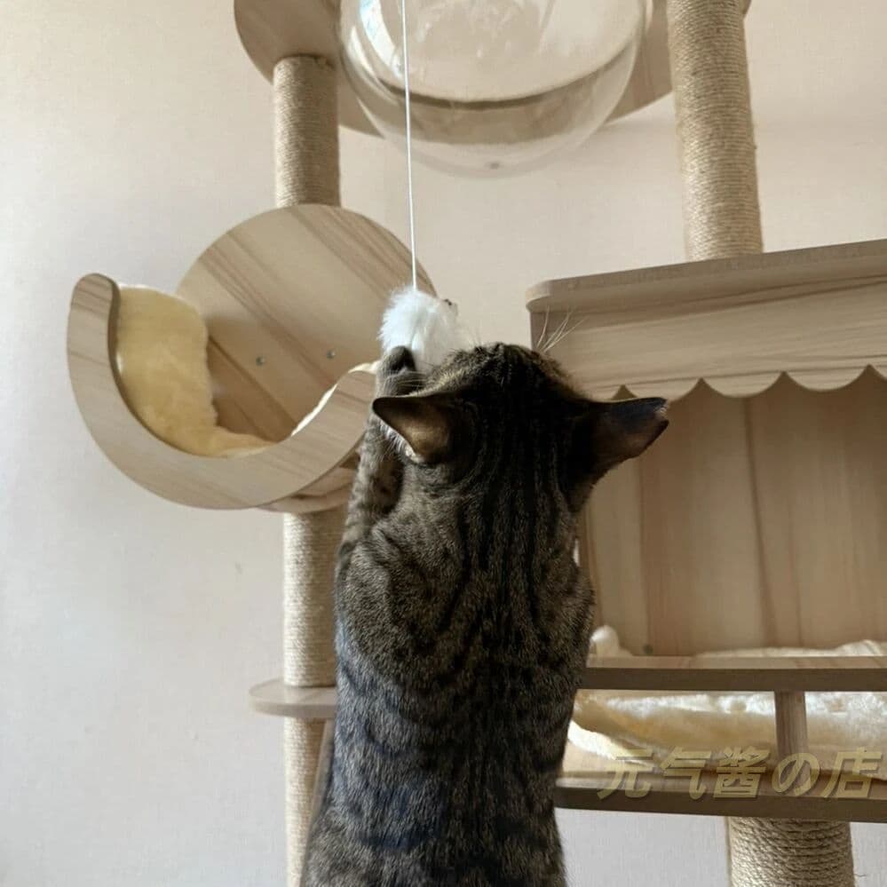 木製キャットタワ一太い支柱多頭飼いに安定性拔群爪とぎ付き