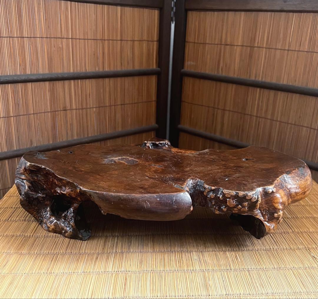 古木 刳抜彫り 花台 香台 盆栽台 36.5㎝