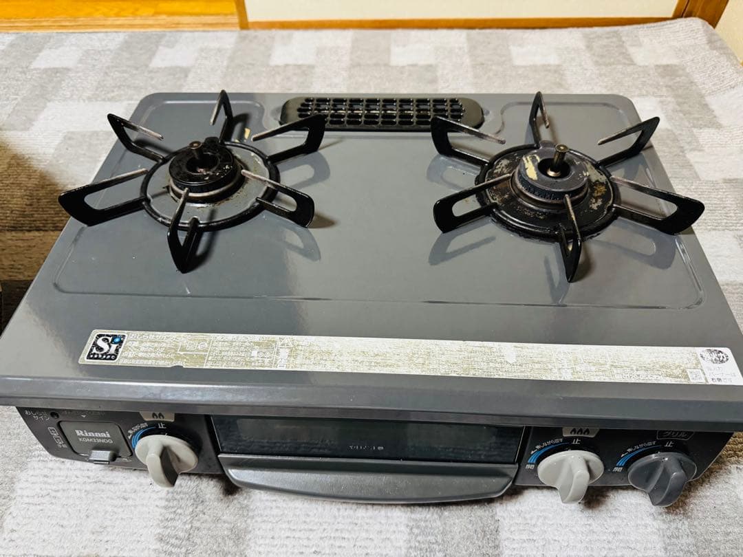 リンナイ LPガス用 ガスコンロ KGM33NDGR 中古 2口 グリル付き