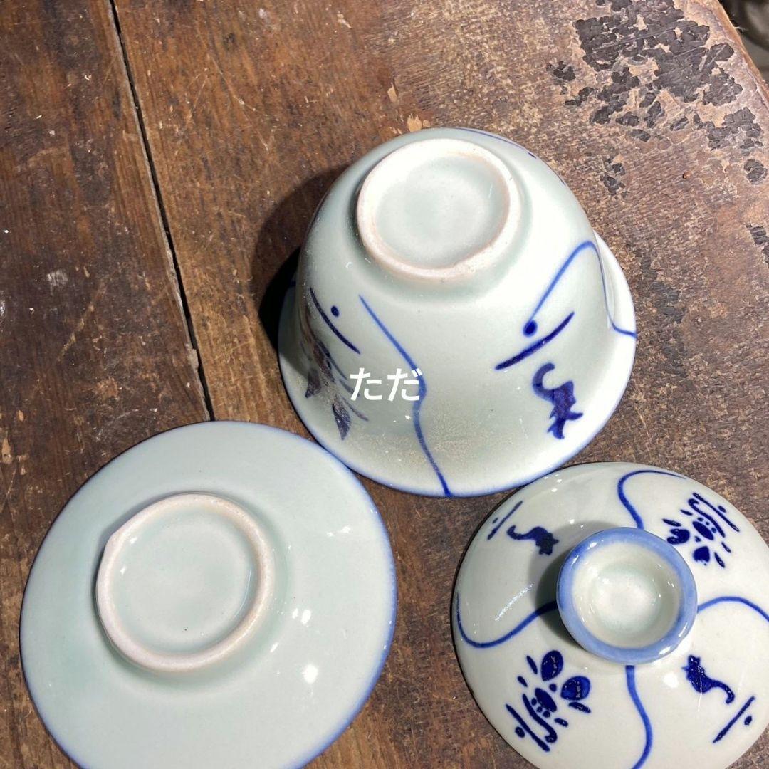 青花陶磁三才蓋碗 中国茶器 景徳镇 蓋付き茶器 飲茶食器 煎茶具 未使用品