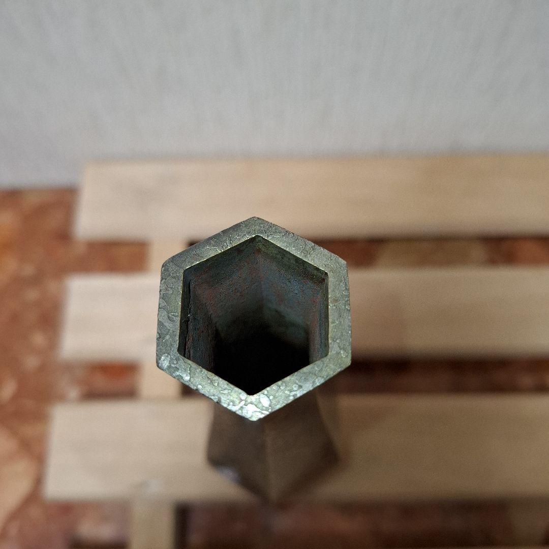 【共箱付】鋳金師 木村浄雲作 宣徳銅 六角花瓶 花生 華道具