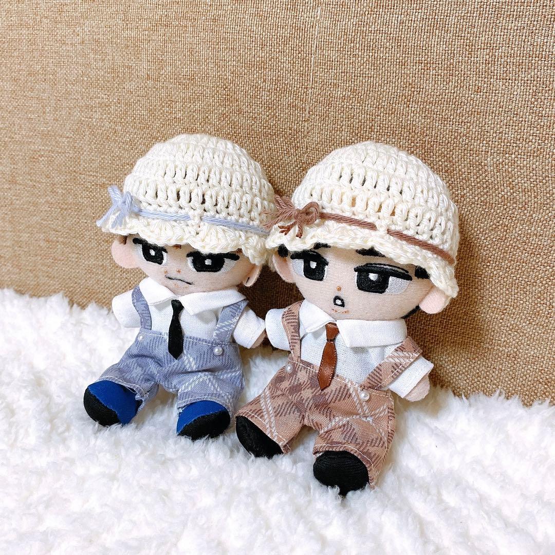 おかゆ/すのチル ぬい服 [くすみチェック]3点(ブルー・モカ)追加帽子2