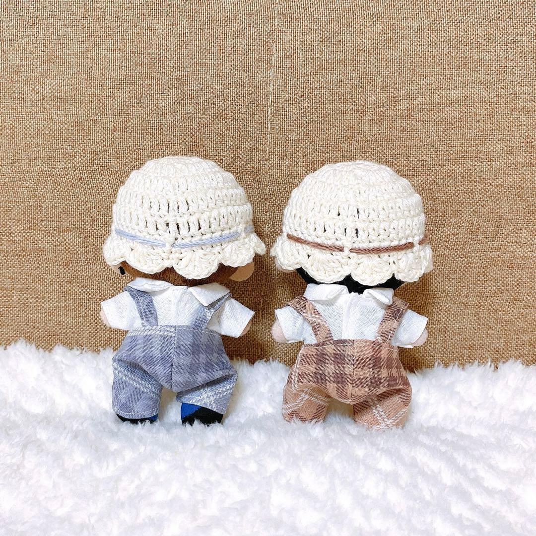 おかゆ/すのチル ぬい服 [くすみチェック]3点(ブルー・モカ)追加帽子2