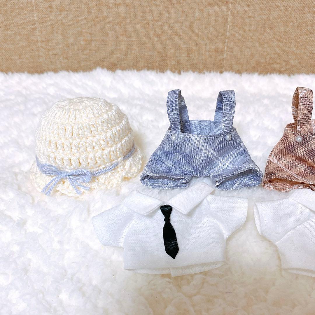 おかゆ/すのチル ぬい服 [くすみチェック]3点(ブルー・モカ)追加帽子2