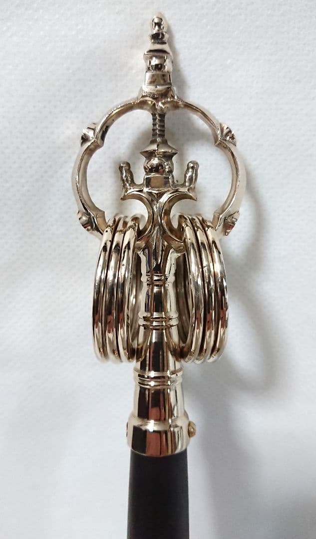 ✶金属工芸品✶錫杖 六環 鳴金 佐波理 黒檀柄付 京都 仏具・密教・山伏・修験道