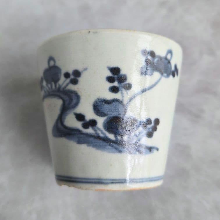 古伊万里　染付　流水文　そば猪口　蕎麦猪口　江戸　骨董品　アンティーク　金継ぎ