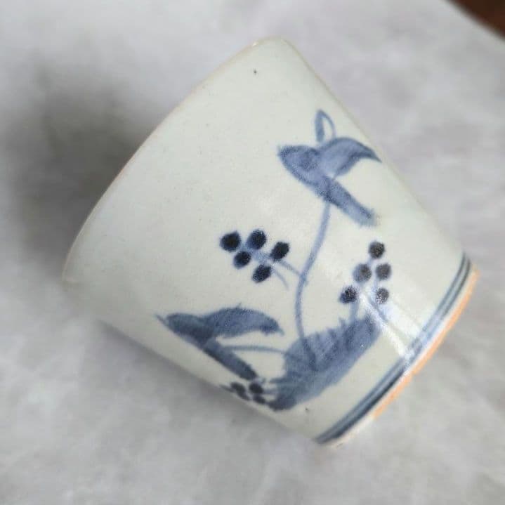 古伊万里　染付　流水文　そば猪口　蕎麦猪口　江戸　骨董品　アンティーク　金継ぎ