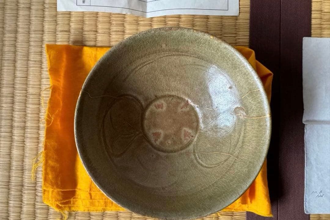 南宋 珠光青磁 茶碗 金継ぎ 極め箱 古陶