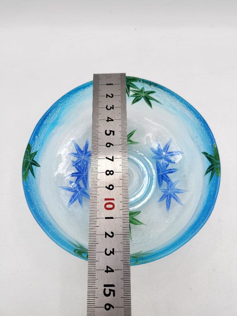 d094【新品・未使用】茶碗 ガラス 馬盥 ブルー 青楓 八木海峰 紙箱 茶道具