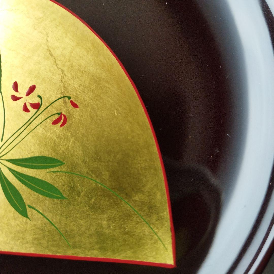 L*b様 【未使用】漆　溜色　漆塗り　菓子皿　銘々皿　金箔　花柄　柄違い　５客