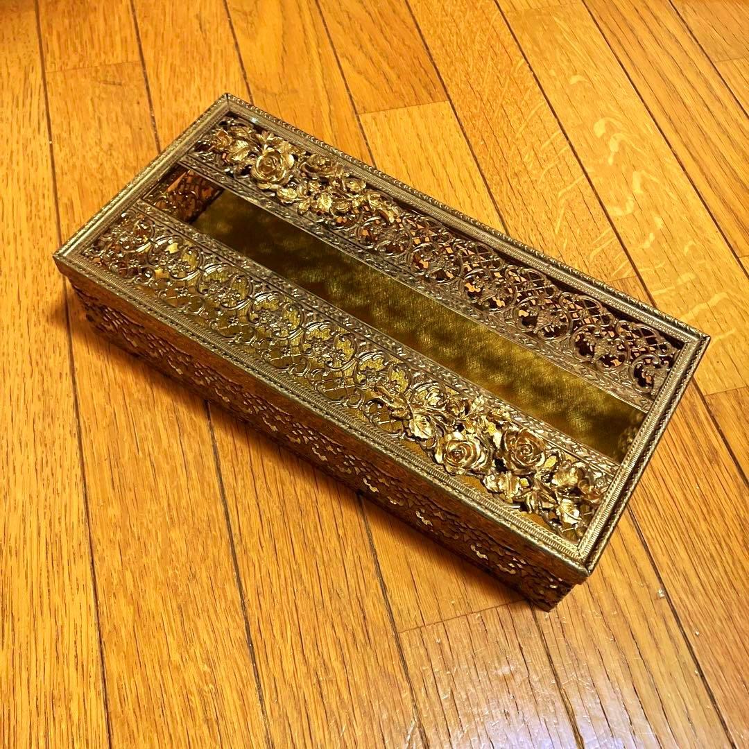MATSON マトソン バラ アンティーク 金 ゴールド ティッシュケース 花