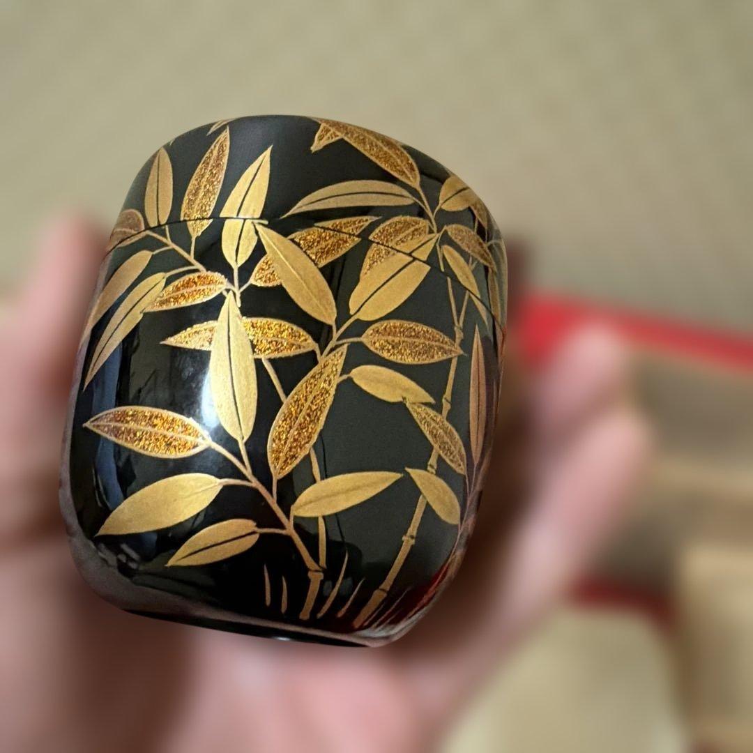 伝来写　笹蒔絵中棗塗師　春象作　尋牛斎書付　二重箱　茶道具
