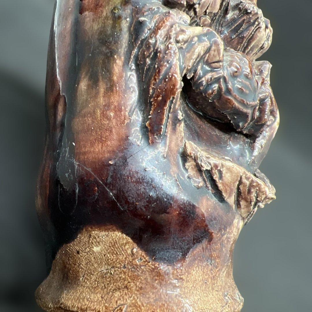陶磁器　蟹の一輪挿し　在銘　窯変　時代品