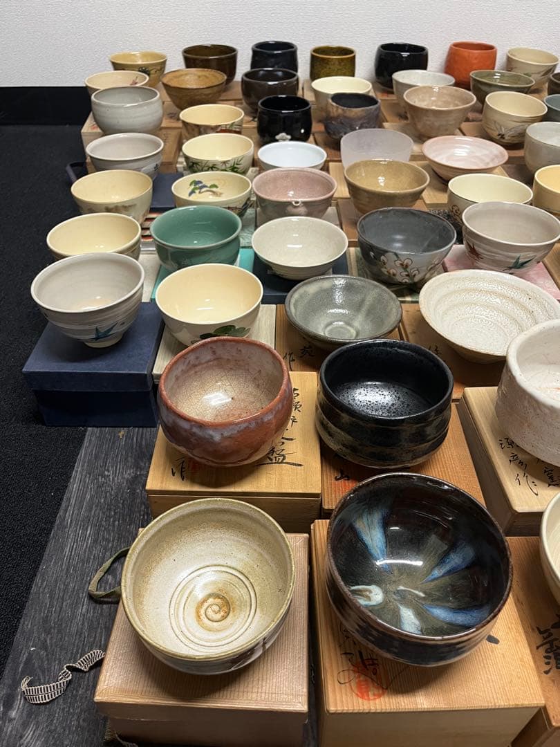 茶碗 抹茶碗 まとめて 56点 共箱 茶道具 陶器 京焼 金彩 色絵 ガラス