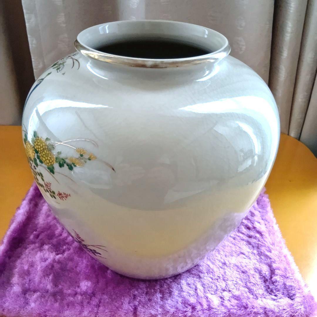 骨董品　九谷焼　仙龍　花瓶　花器　花入　壺　牡丹孔雀　絵付け　色絵　極美品‼️