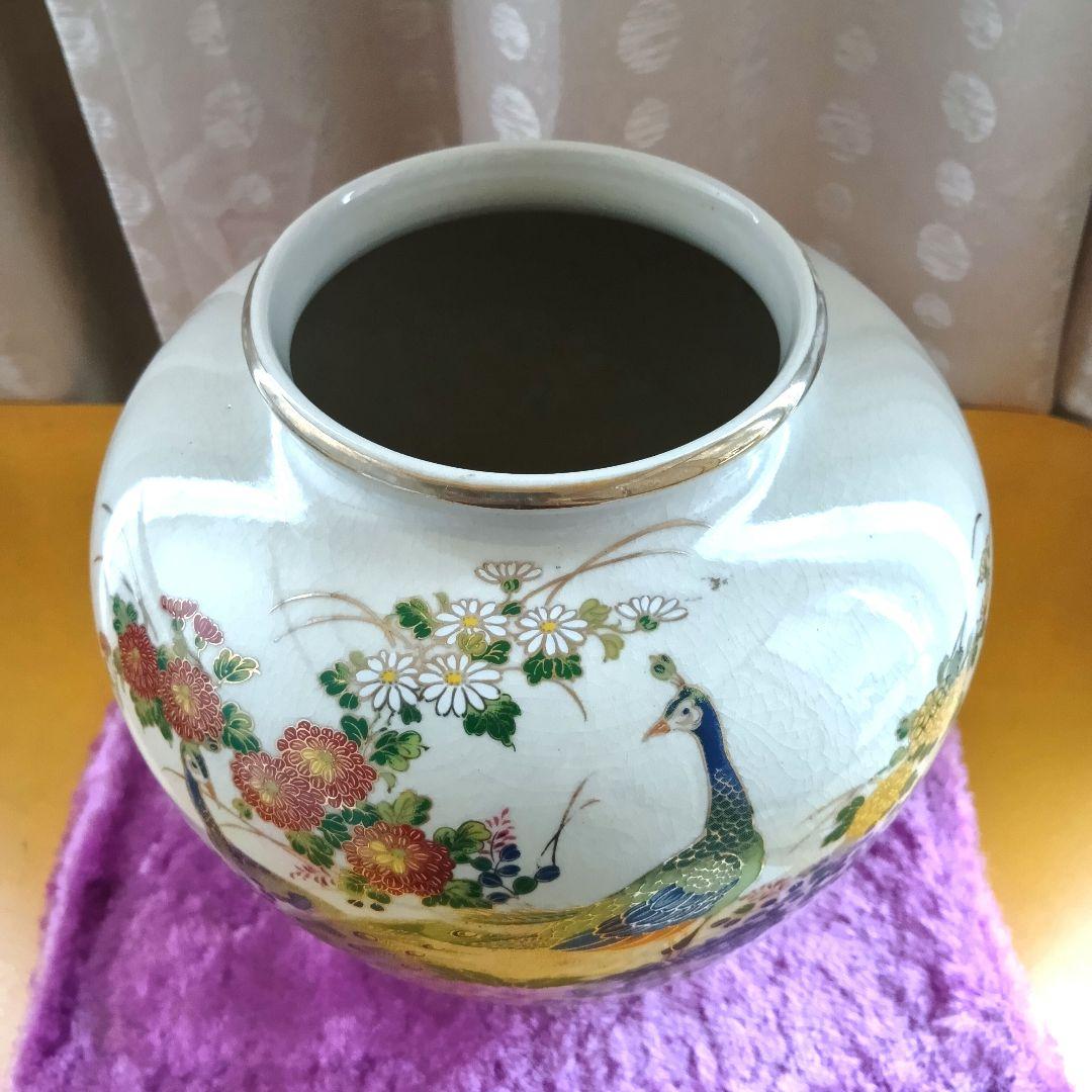 骨董品　九谷焼　仙龍　花瓶　花器　花入　壺　牡丹孔雀　絵付け　色絵　極美品‼️