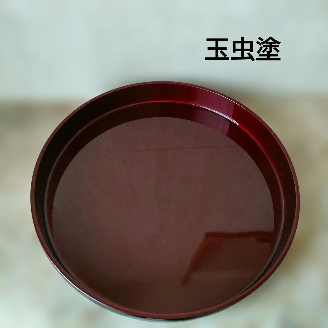丸盆3点・岡山烏城彫り・仙台総本舗謹製 玉虫塗・高級美術漆器「紅葉の彫刻」