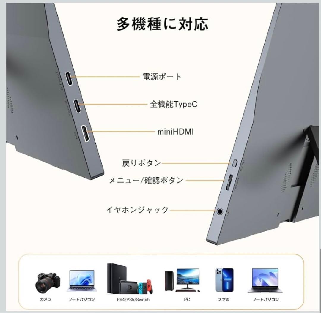 モバイルモニター 15.6インチ ポータブルモニター 極薄型 スピーカー内蔵