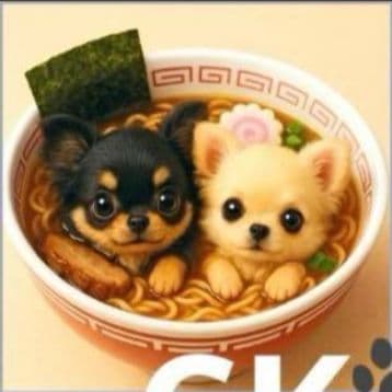 犬とラーメンのポーチ