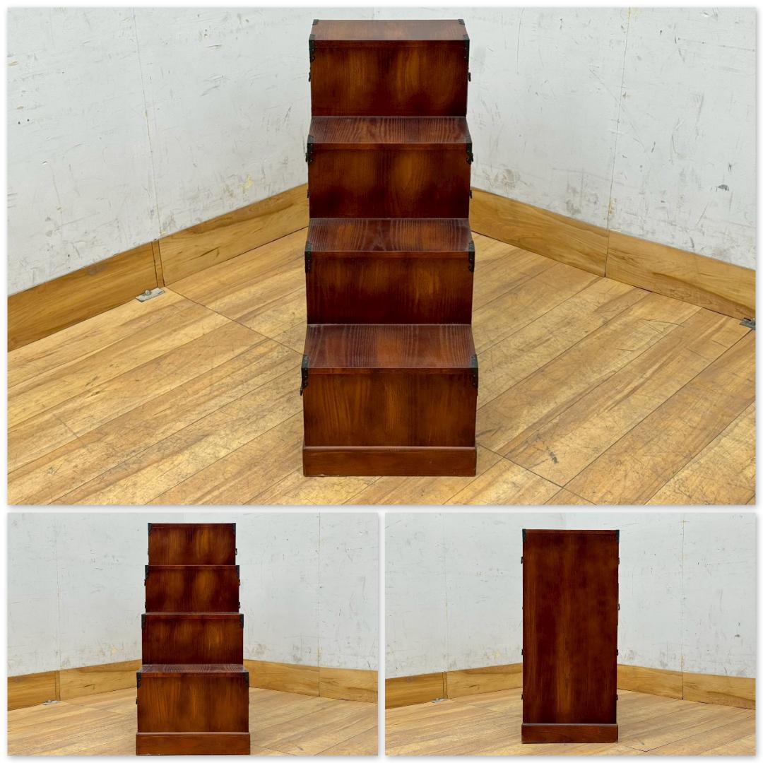 T1618☆階段箪笥　和箪笥　時代箪笥　古家具　昭和レトロ　両面　小引出　収納