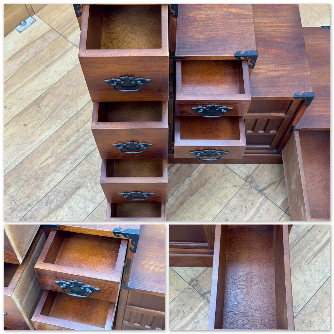 T1618☆階段箪笥　和箪笥　時代箪笥　古家具　昭和レトロ　両面　小引出　収納