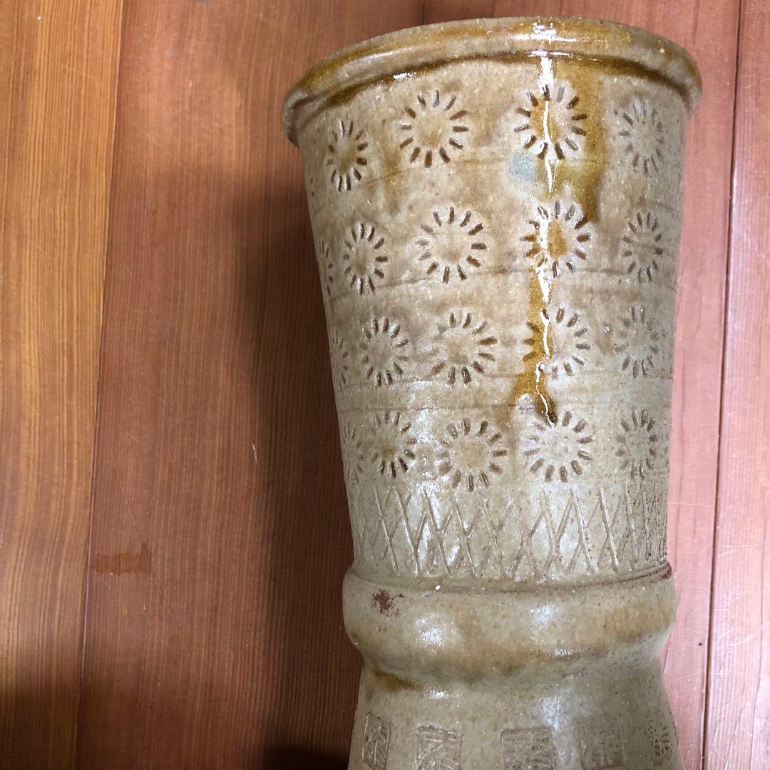 古来ギリシャの様な立鼓形花入れ 花器 海のような水色 日本伝統工芸品 焼きもの