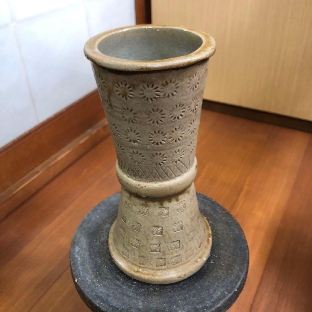 古来ギリシャの様な立鼓形花入れ 花器 海のような水色 日本伝統工芸品 焼きもの
