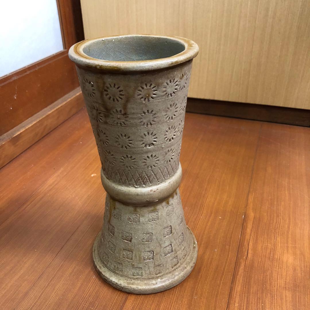 古来ギリシャの様な立鼓形花入れ 花器 海のような水色 日本伝統工芸品 焼きもの
