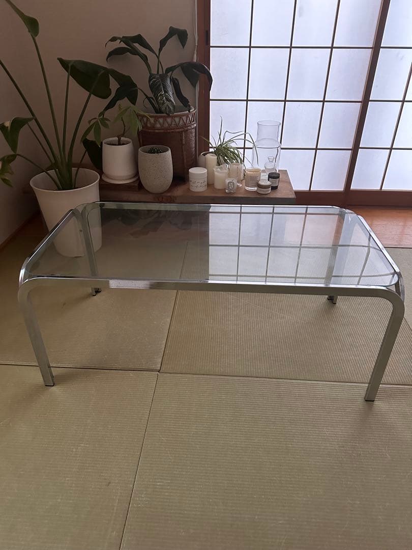 昭和レトロ　ガラス天板テーブル