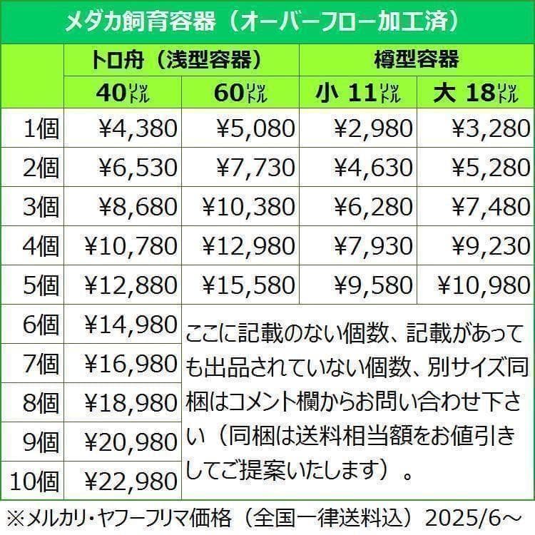 メダカ飼育ケース 60㍑x3個 トロ舟 オーバーフロー付 金魚飼育容器 越冬