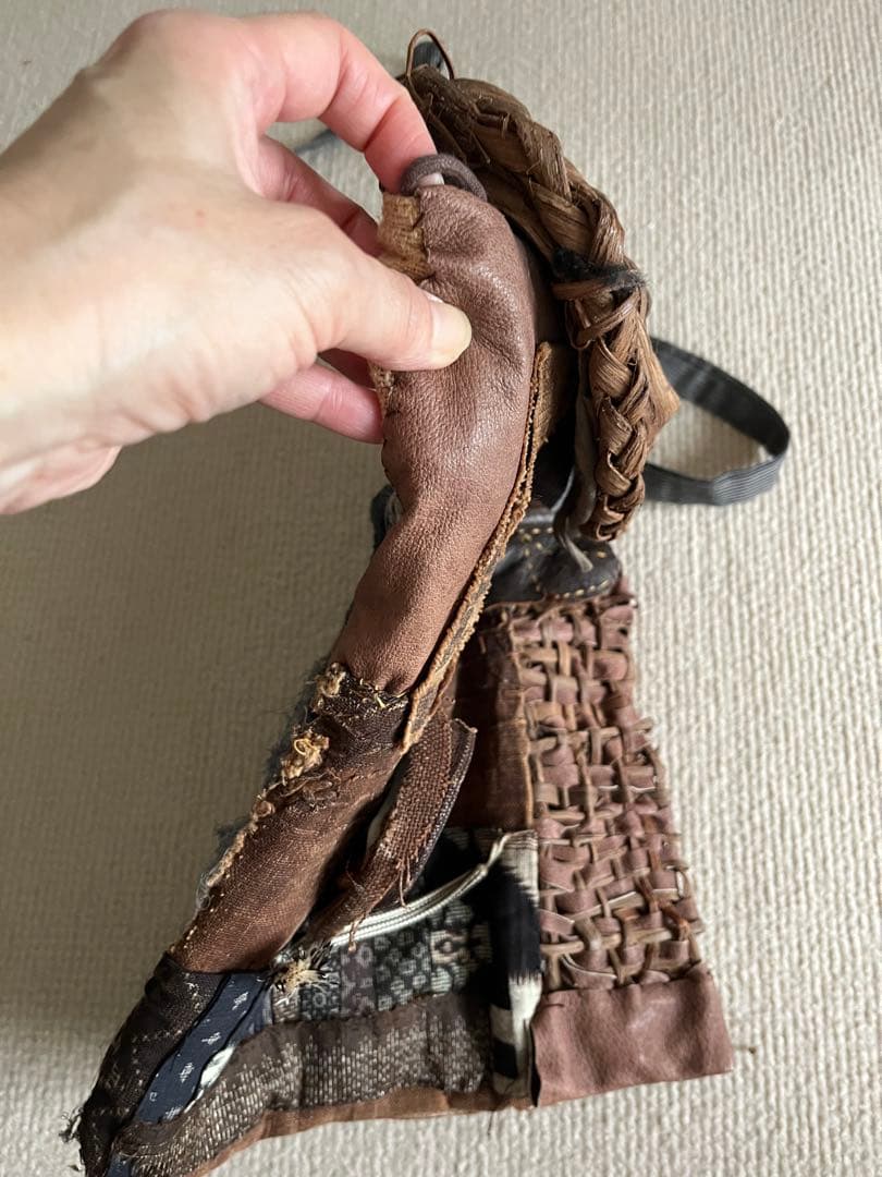 ◆個性的！山葡萄と柿渋布と裂き織りのポシェット ハンドメイド◆