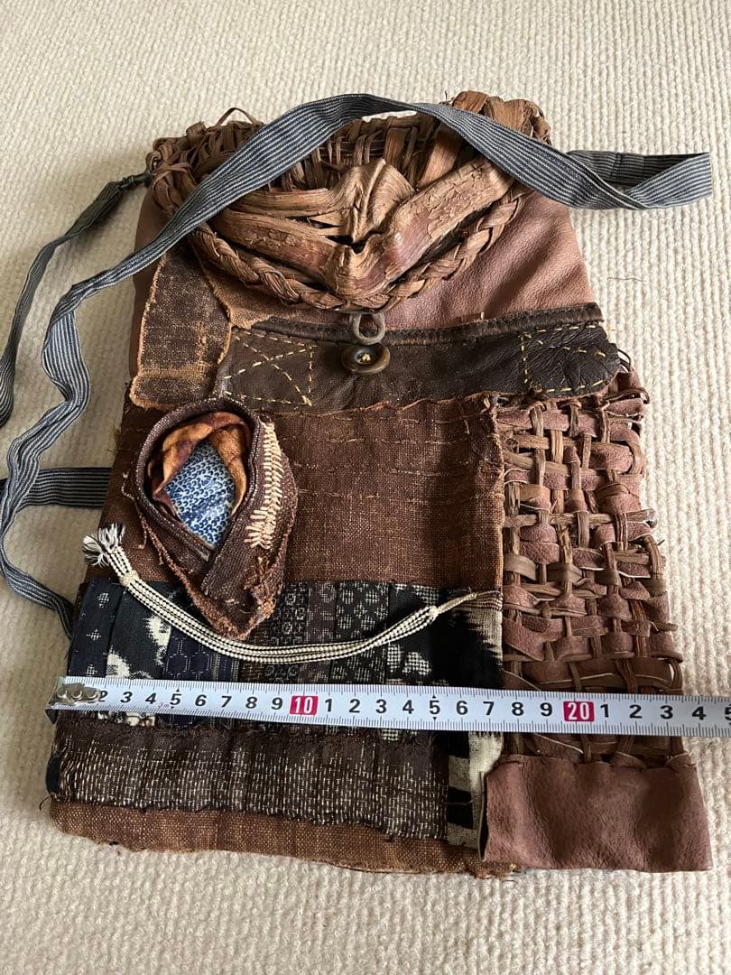 ◆個性的！山葡萄と柿渋布と裂き織りのポシェット ハンドメイド◆