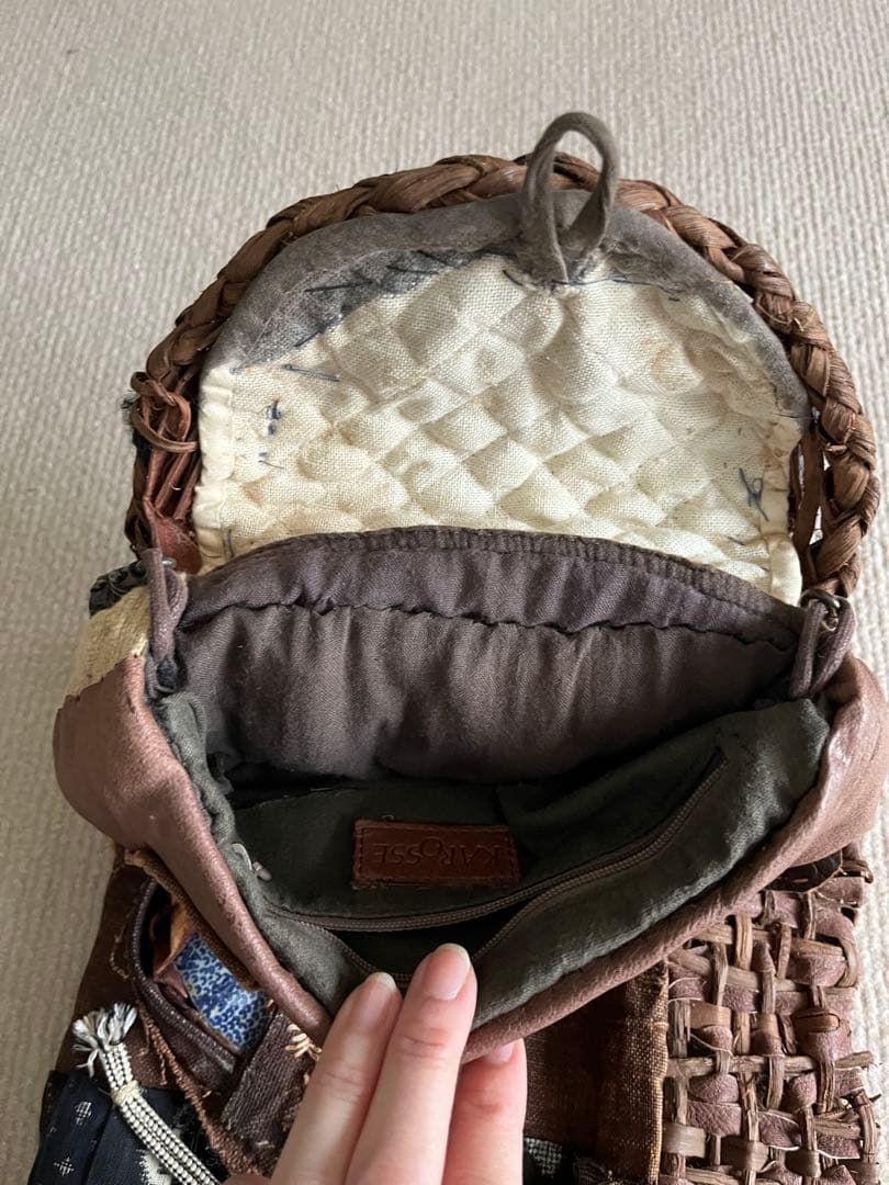 ◆個性的！山葡萄と柿渋布と裂き織りのポシェット ハンドメイド◆