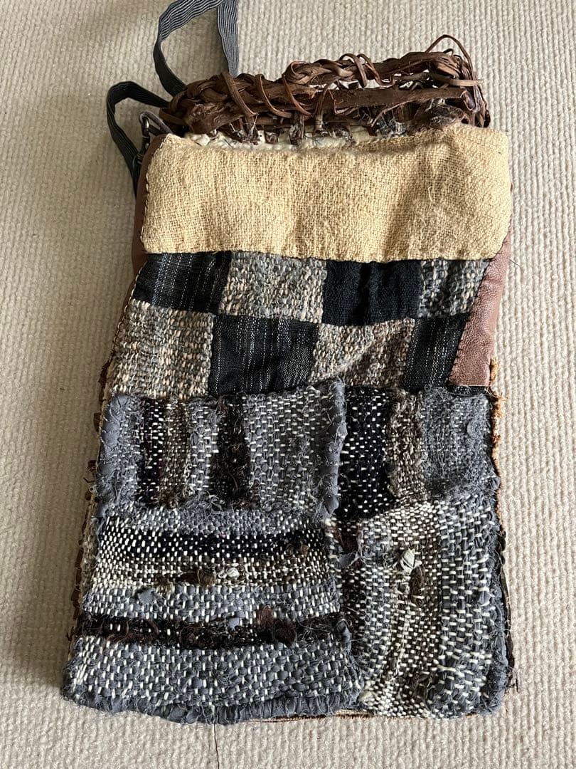 ◆個性的！山葡萄と柿渋布と裂き織りのポシェット ハンドメイド◆